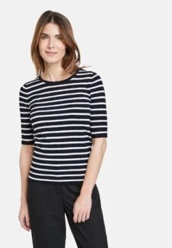 Gerry Weber 3/4 ARM AUS FEINEM - Strickpullover - Blau Ecru/weiss Ringel