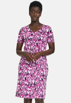 Gerry Weber MIT TAILLENBAND - Jerseykleid - Lila Pink Schwarz Druck