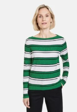 Gerry Weber LANGARM RUNDHALS MIT MARKANTEN STR - Strickpullover - Grün Schwarz Ringel