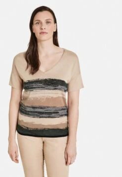 Gerry Weber KURZARM MIT FEINEM - T-Shirt Print - Ecru Weiss Schwarz Streifen