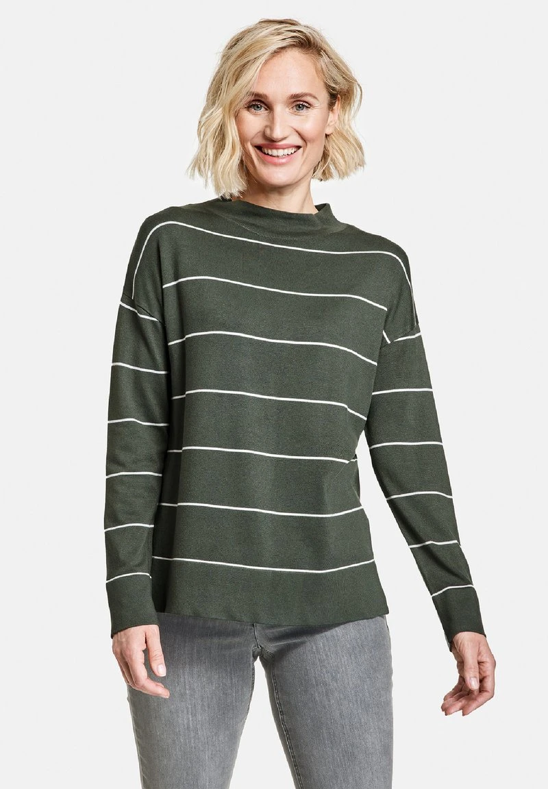 Gerry Weber Strickpullover - Grün Ecru Weiss Ringel 3 Gerry Weber Strickpullover - Grün Ecru Weiss Ringel