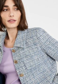 Gerry Weber LANGARM GEFÜTTERT MIT BOUCLÉ-OPTI - Blazer - Blau Ecru Weiss Gemuster -Dein Mode Laden dff6b49218d744158c34865844845182